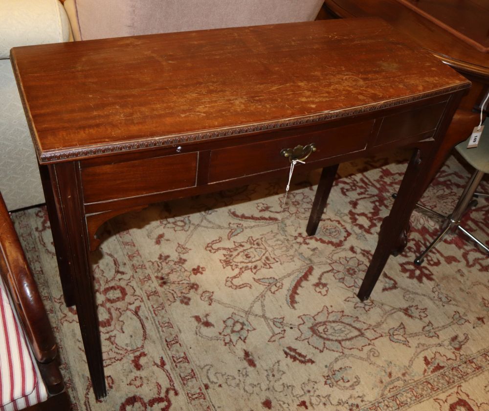 A Georgian style mahogany bow-fronted side table, fitted drawer, on moulded legs, W.89cm, D.36cm, H.80cm